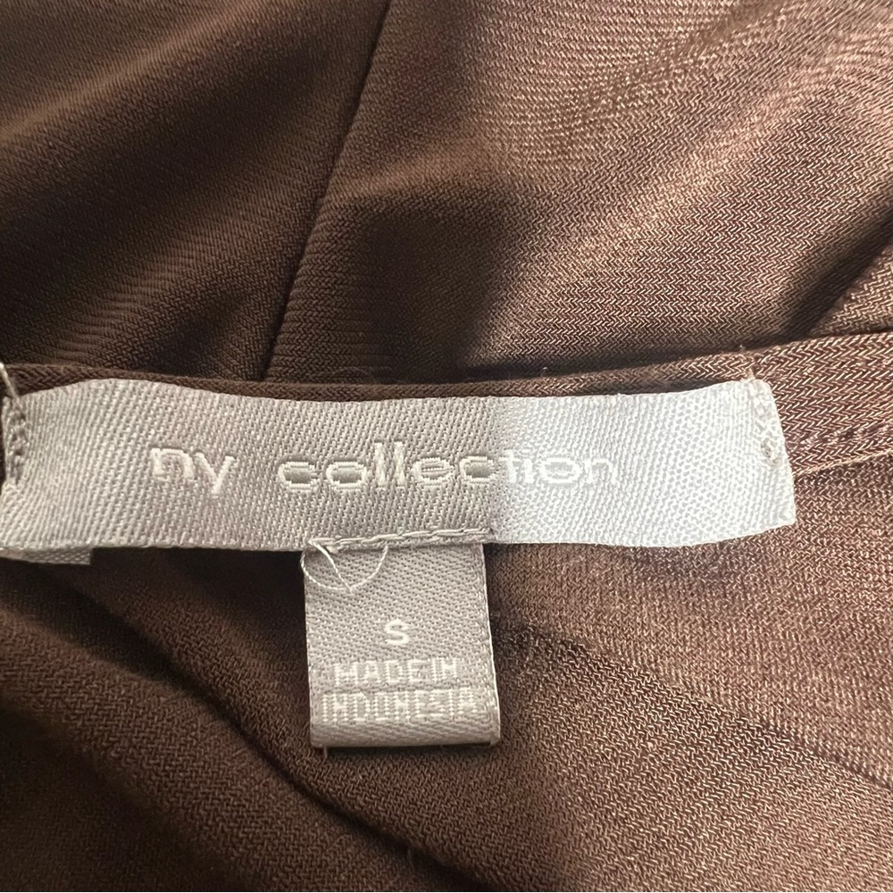 NY Collection Brown Draped Blouse with Chain Accents - Picture 8 of 8